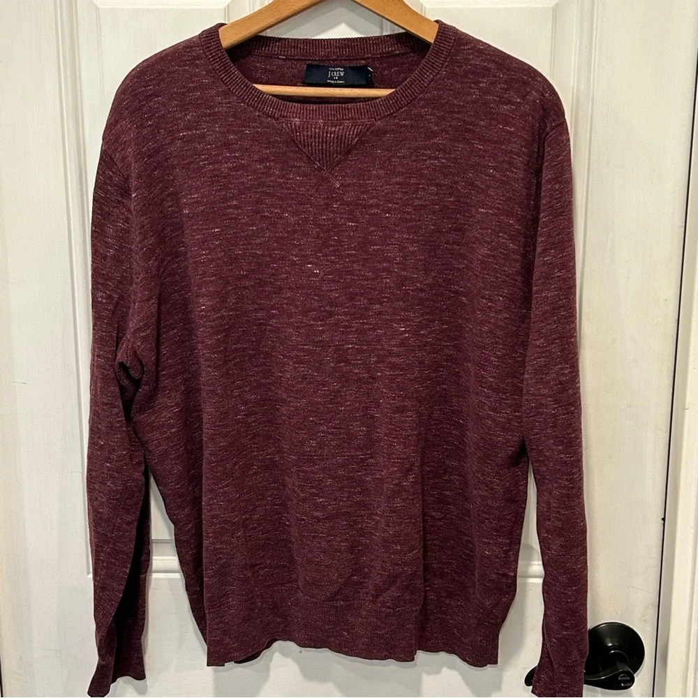 J Crew Mens Sweater Heathered Burgundy Long Sleeve Crew Neck Cotton Size large